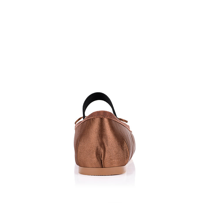 Milly Mary-Jane Flats - Cocoa Brown Satin