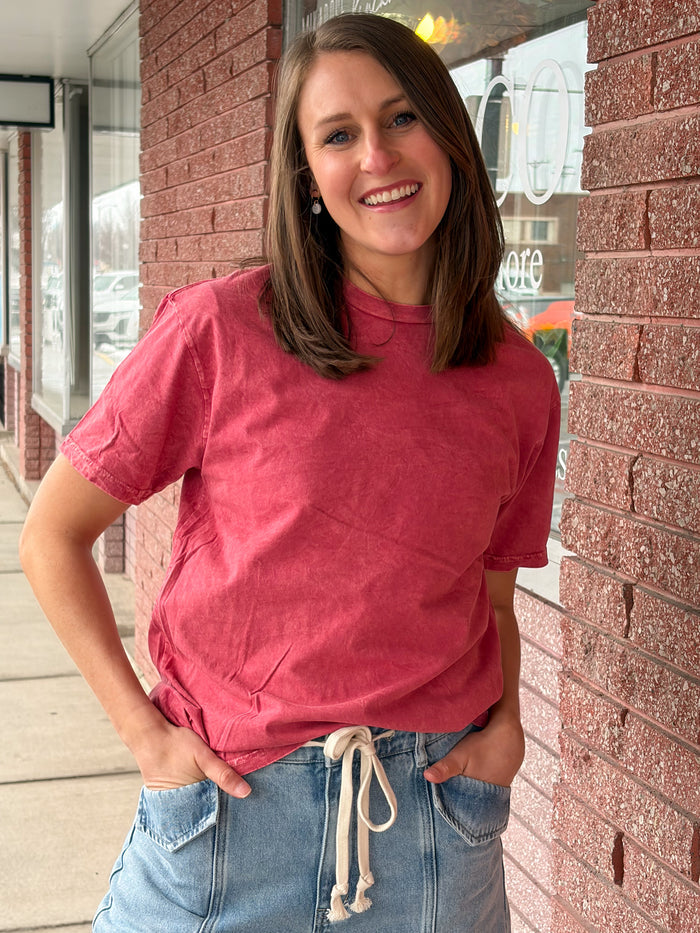 Mineral Washed Basic Tee Cardinal / Small Cardinal Small T-Shirt OAT COLLECTIVE- Tilden Co.