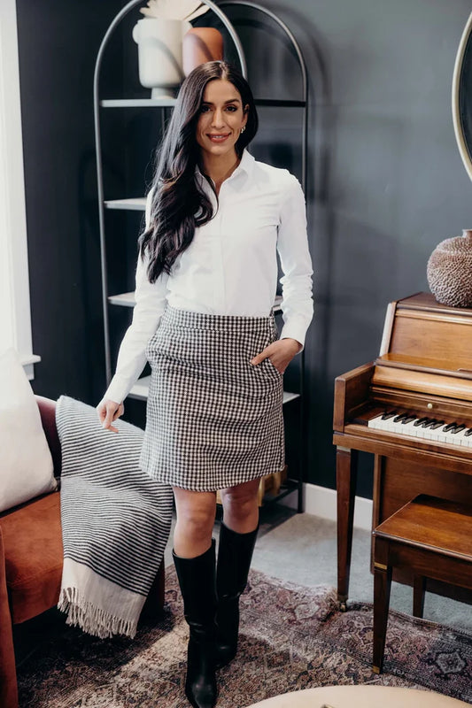Mini Skirt in Olive Houndstooth Mini Skirt Mikarose- Tilden Co.