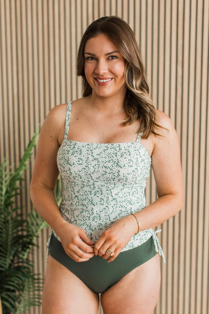 Mint Floral Swim Tankini Swim Crop Top Mack and Mal- Tilden Co.