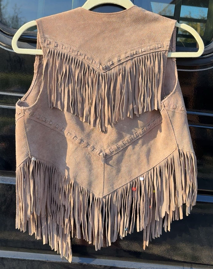 Ms. Pioneer Short Small/Kid's Leather Fringe Jacket With Beads
