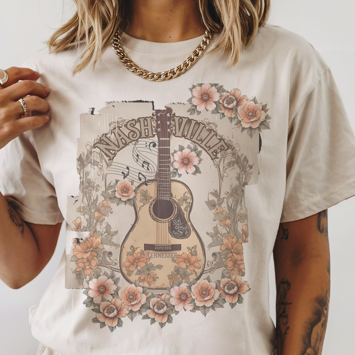 Nashville Guitar Floral Graphic Tee Small Small T-Shirt Par.tees by Party On!- Tilden Co.