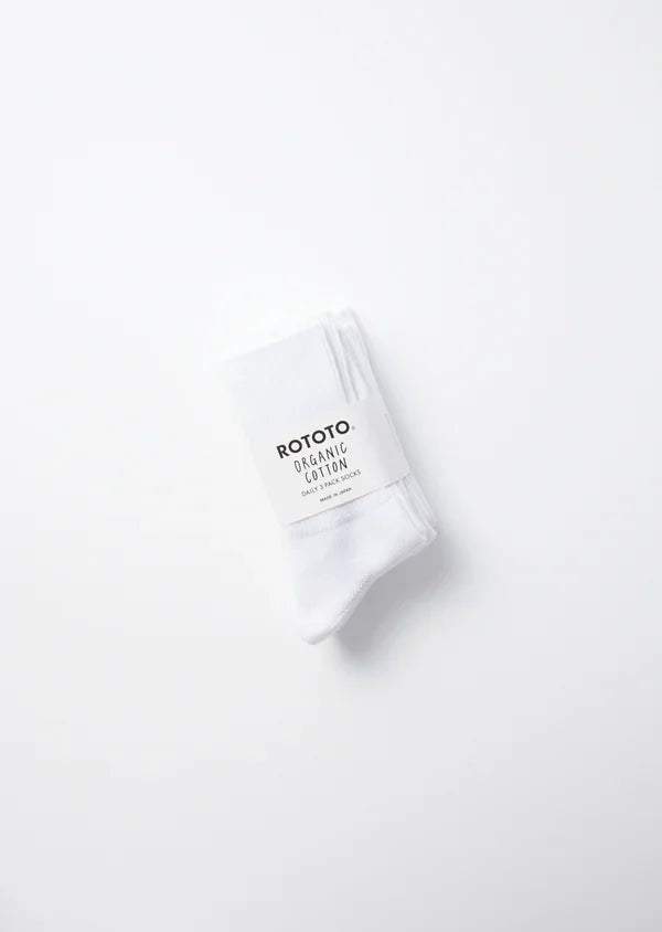 Organic Daily 3 Pack Ribbed Crew Sock- White