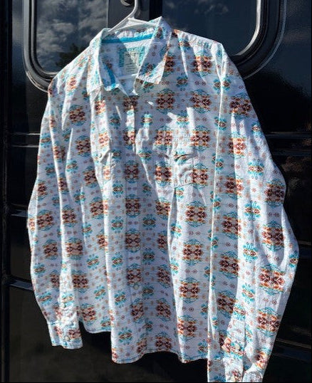 Panhandle Rough Stock - White & Aztec Print - Pearl Snap