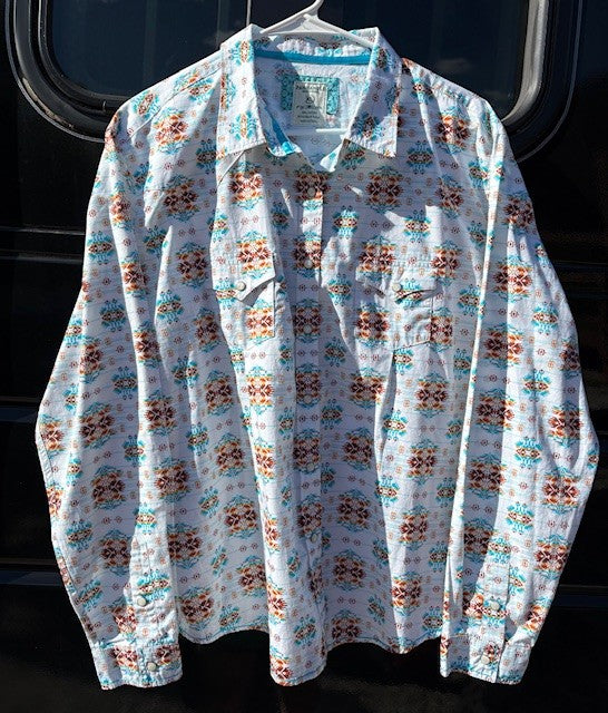 Panhandle Rough Stock - White & Aztec Print - Pearl Snap