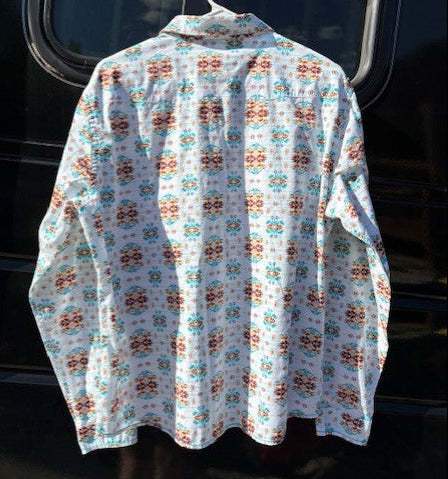 Panhandle Rough Stock - White & Aztec Print - Pearl Snap
