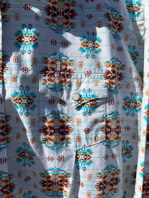 Panhandle Rough Stock - White & Aztec Print - Pearl Snap