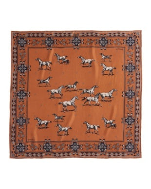 Pendleton Herd of Horses Silk Scarf in Rust and Black