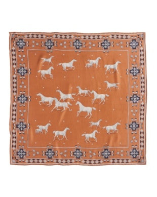 Pendleton Herd of Horses Silk Scarf in Rust and Black