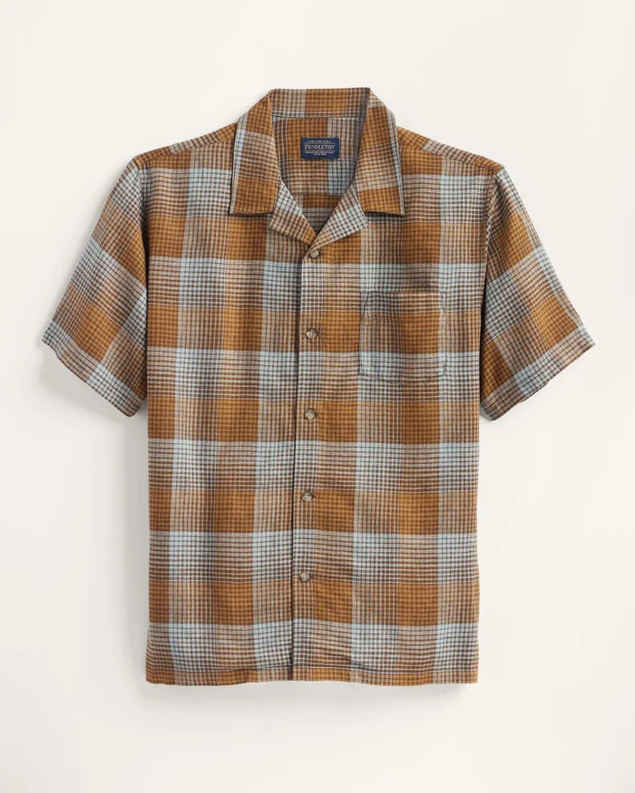 Pendleton Men's Linen Camp Shirt in Blue Brown Ombre