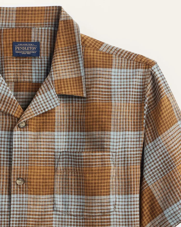 Pendleton Men's Linen Camp Shirt in Blue Brown Ombre