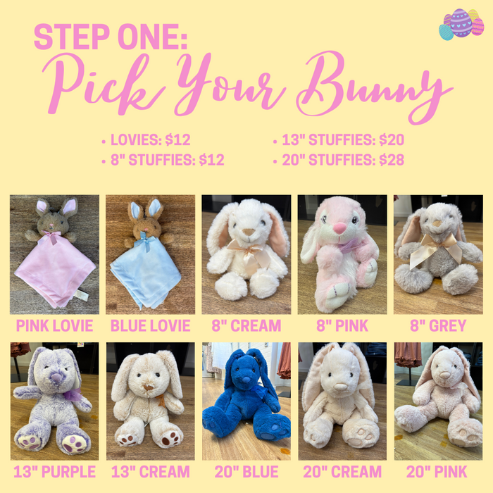 Personalized Easter Bunny Stuffies Stuffed Animal Daydreamer Creations- Tilden Co.