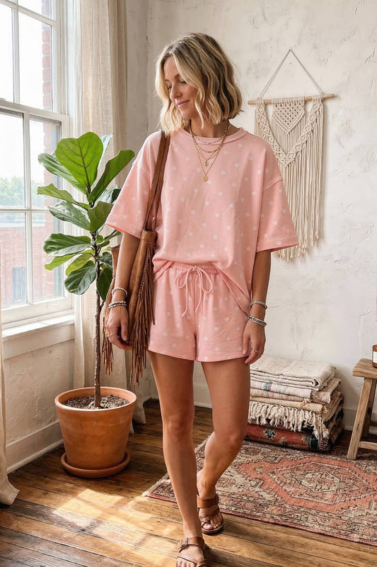 Pink Polka Dot Lounge Top Shirts & Tops Sewn and Seen- Tilden Co.