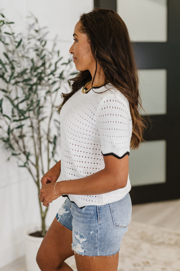 Pinkies Up Knit Top in White Womens Ave Shops- Tilden Co.