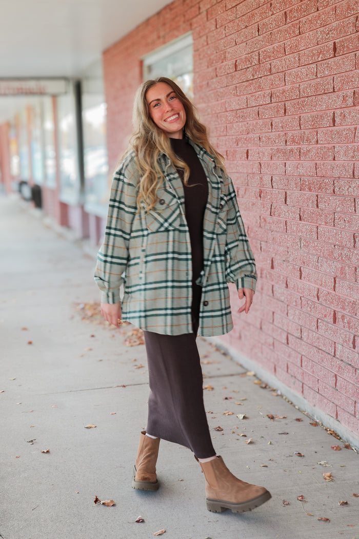 Plus Size - Plaid Button Down Shacket Shacket Active Basic | Active USA- Tilden Co.