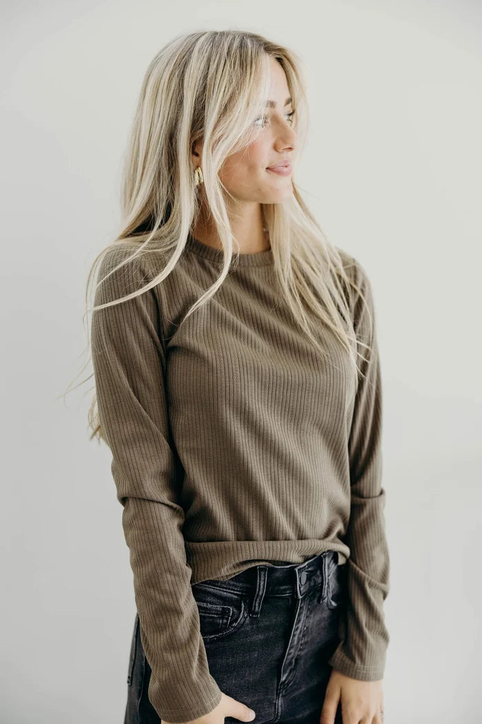 Pointelle Long Sleeve Tee in Brushed Sage Long Sleeve Top Mikarose- Tilden Co.