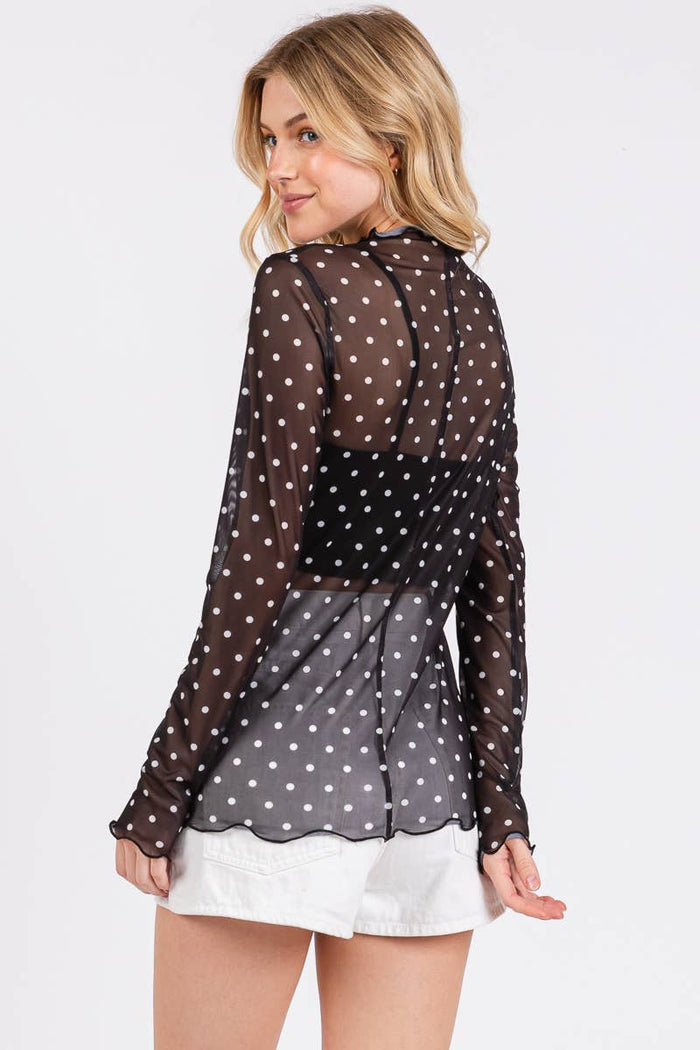 Polka Dot mesh Long Sleeve Top Layering Top Sewn and Seen- Tilden Co.