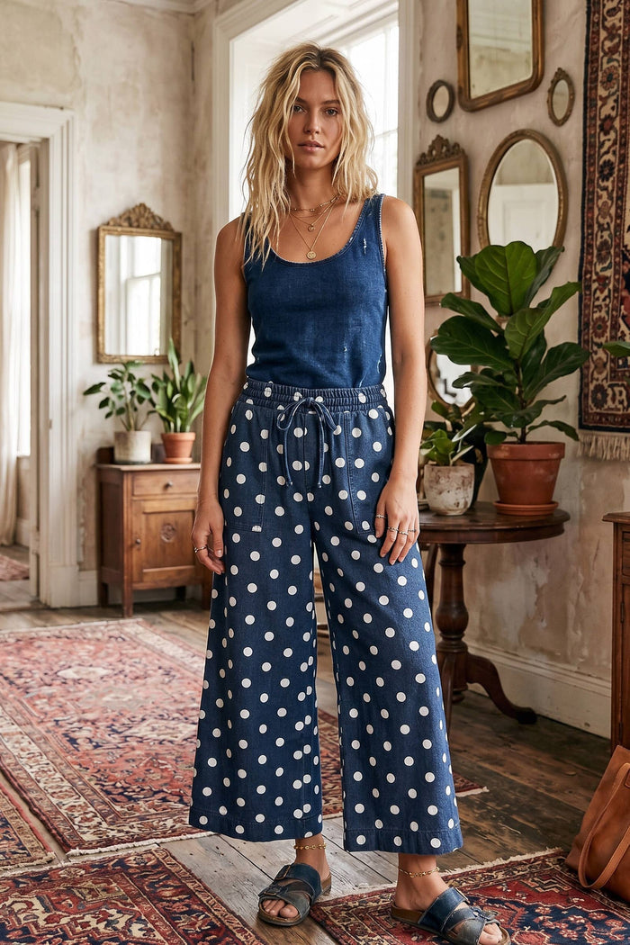 Polka Dot Wide Leg Pants Small Small Casual Pants Sewn and Seen- Tilden Co.
