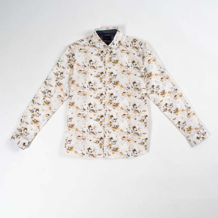 Printed Long Sleeve - Floral Print with Faded Abstract Texture