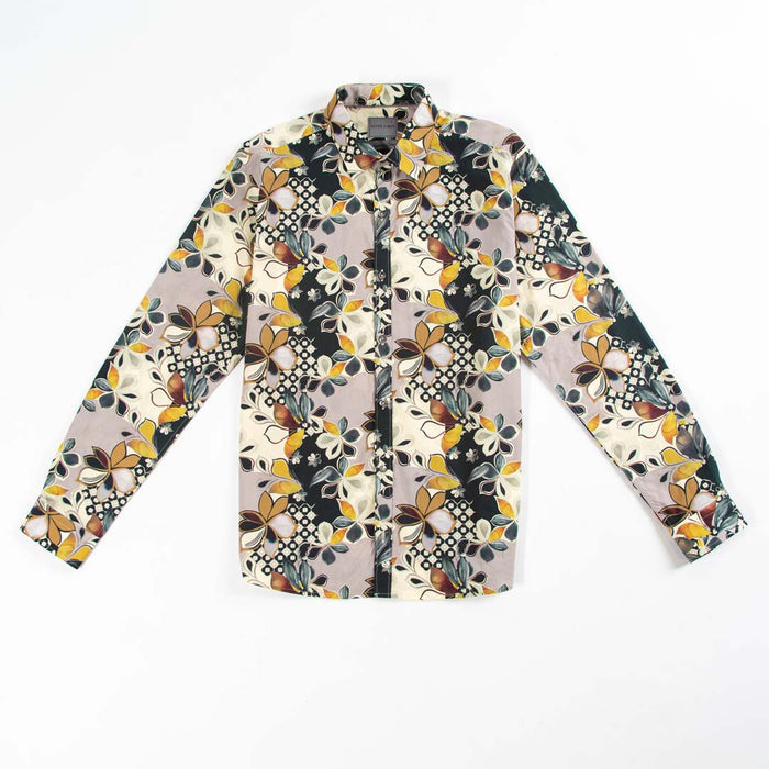 Printed Long Sleeve - Floral Print with Watercolour Textures
