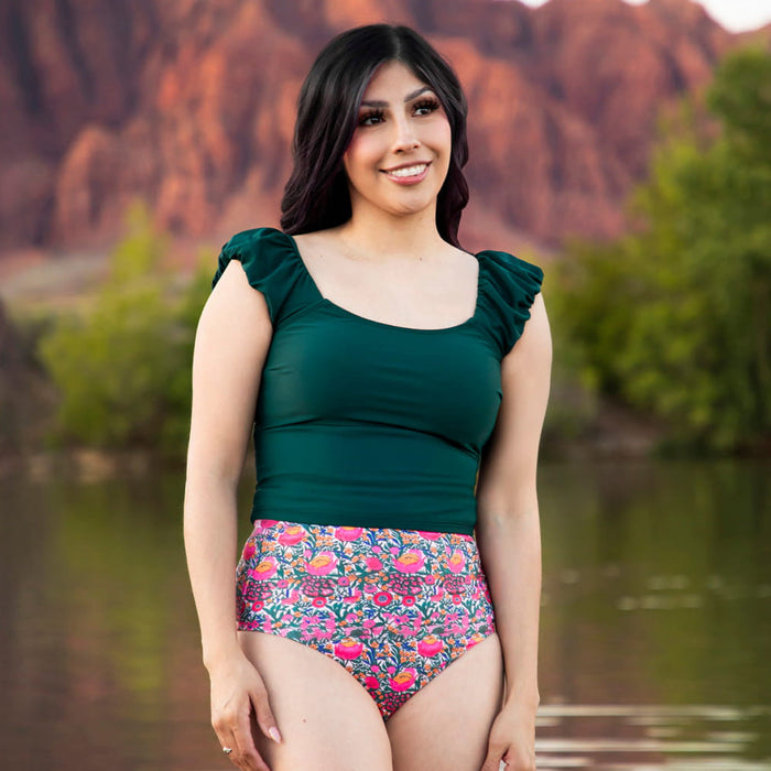Puffy Sleeve Tankini Top Palm Green / XS Palm Green XS Swim Top Janela Bay- Tilden Co.