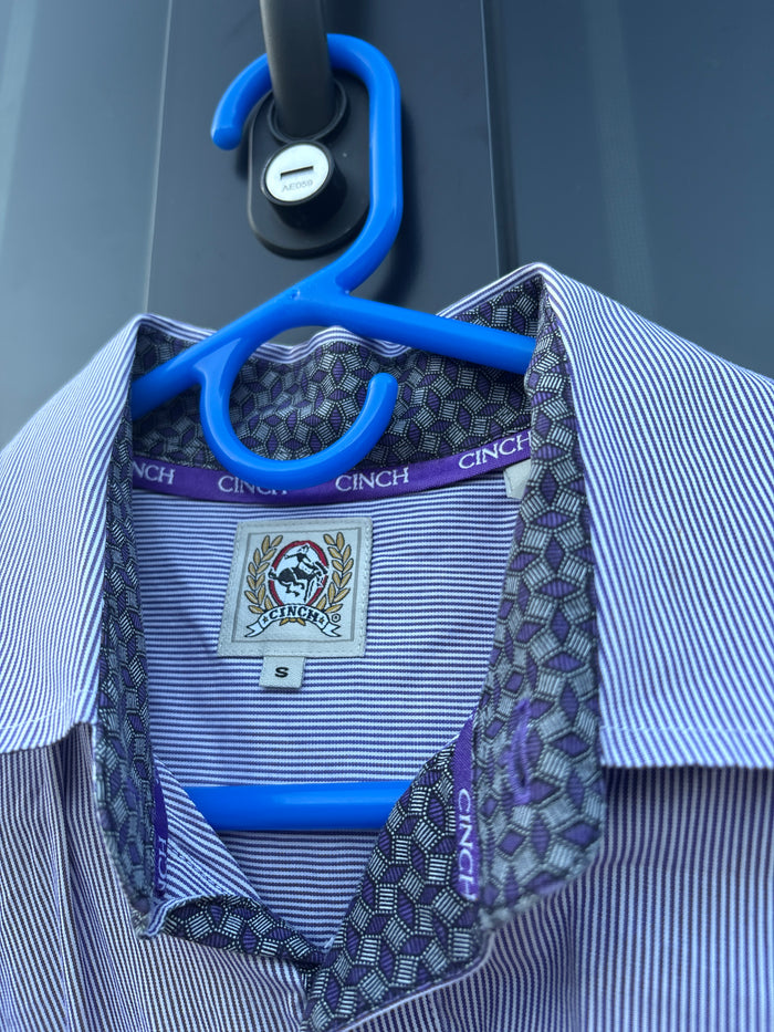 Purple Pin Stripe Cinch Button up - Small