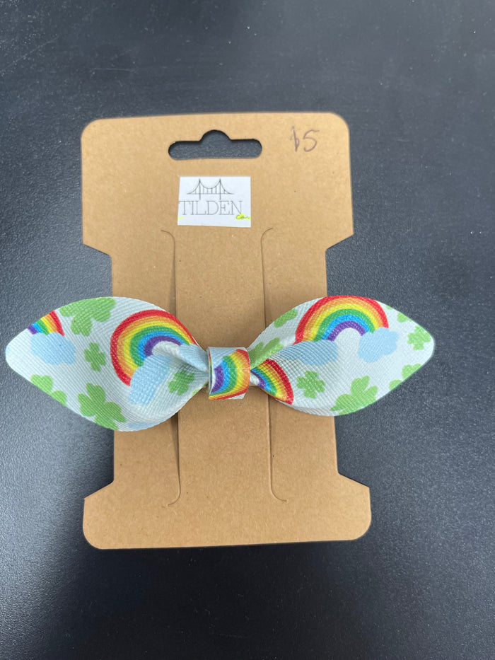 Rainbow Faux Leather Bow (1)    earring Daydreamer Creations- Tilden Co.