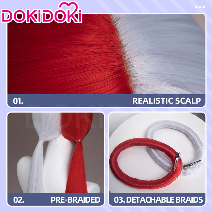 【Ready For Ship】DokiDoki Anime Cosplay Wig Long Red Silver Hair Detachable Braids HEROINESSS