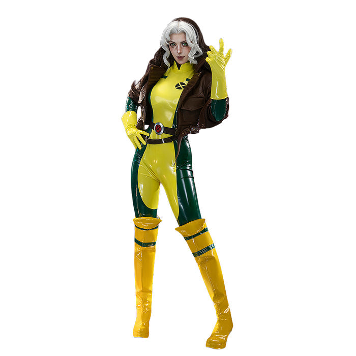 【Ready For Ship】【Size XS-3XL】DokiDoki-R Game Cosplay Costume Yellow Green Bodysuit With Coat Halloween