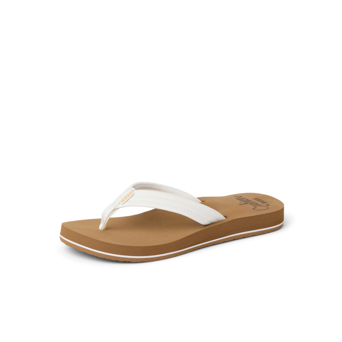 Reef Cushion Breeze sandal for women, right-facing, showing cushioned footbed and white straps, beach-inspired comfort design.