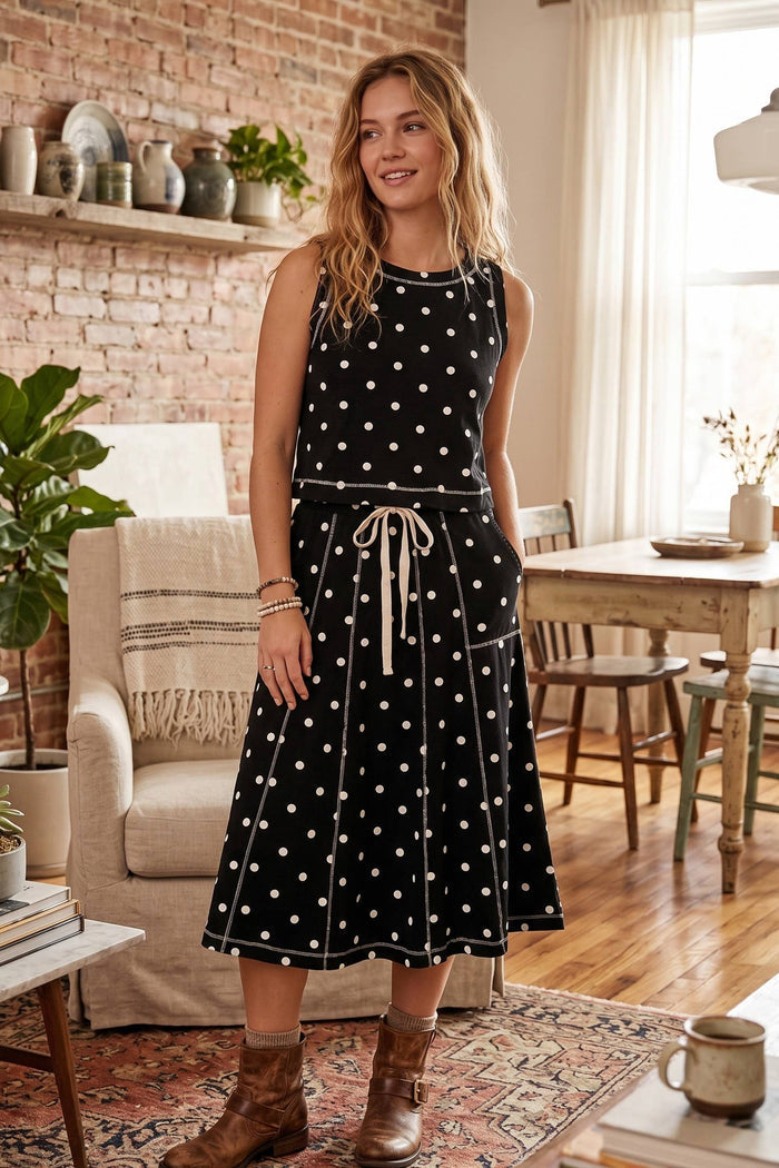 Retro Dot Midi Skirt Midi Skirt Sewn and Seen- Tilden Co.