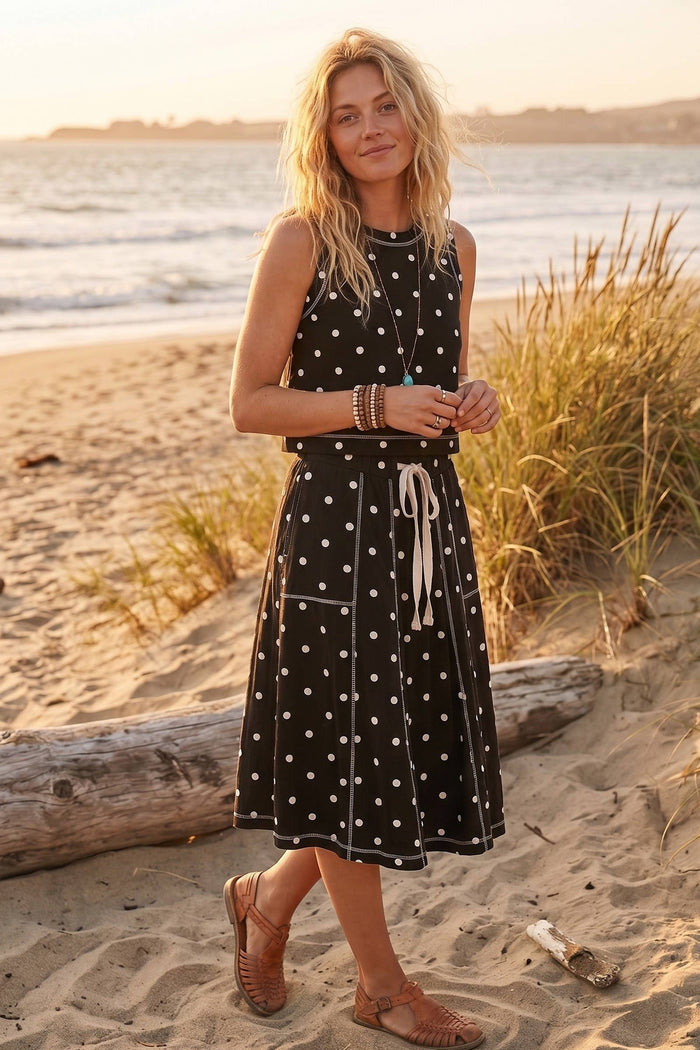 Retro Dot Midi Skirt Midi Skirt Sewn and Seen- Tilden Co.