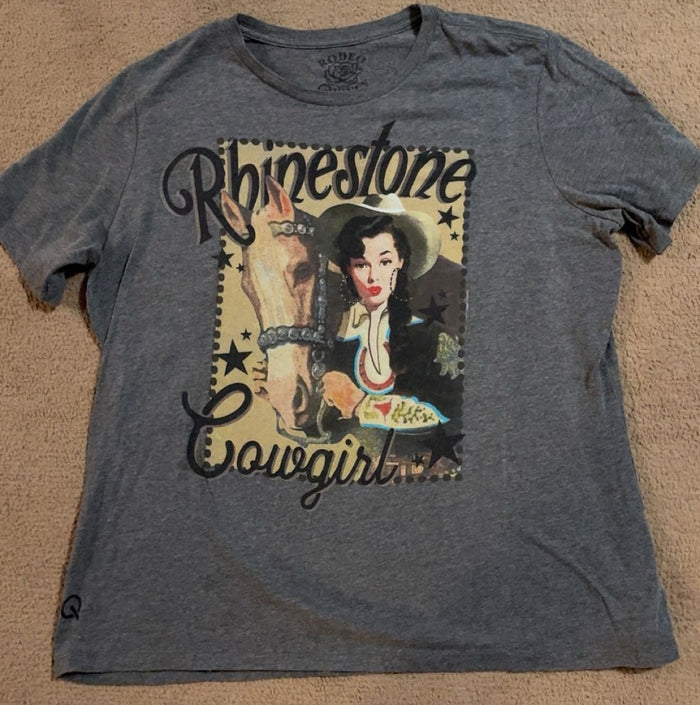 Rhinestone Cowgirl Grey Rodeo Quincy X-Large T-Shirt