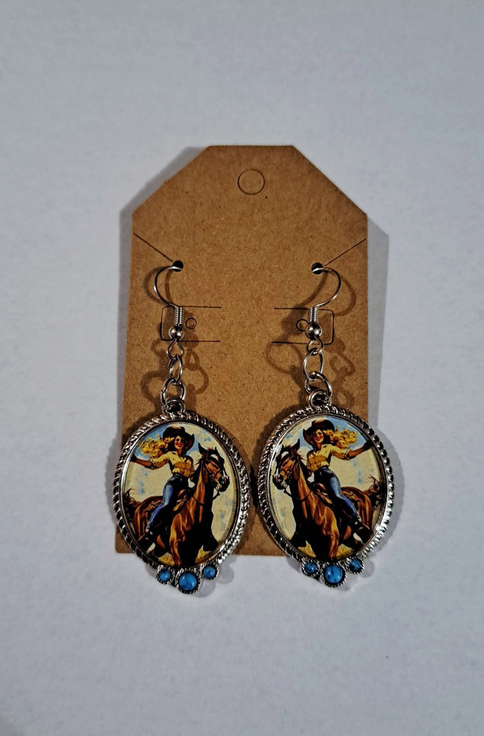 Ridin' Away Cowgirl Oval Earrings