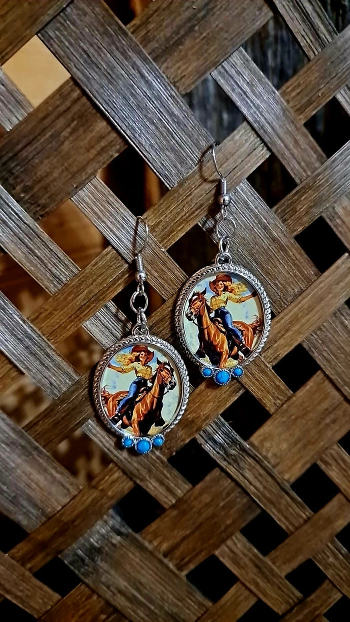 Ridin' Away Cowgirl Oval Earrings
