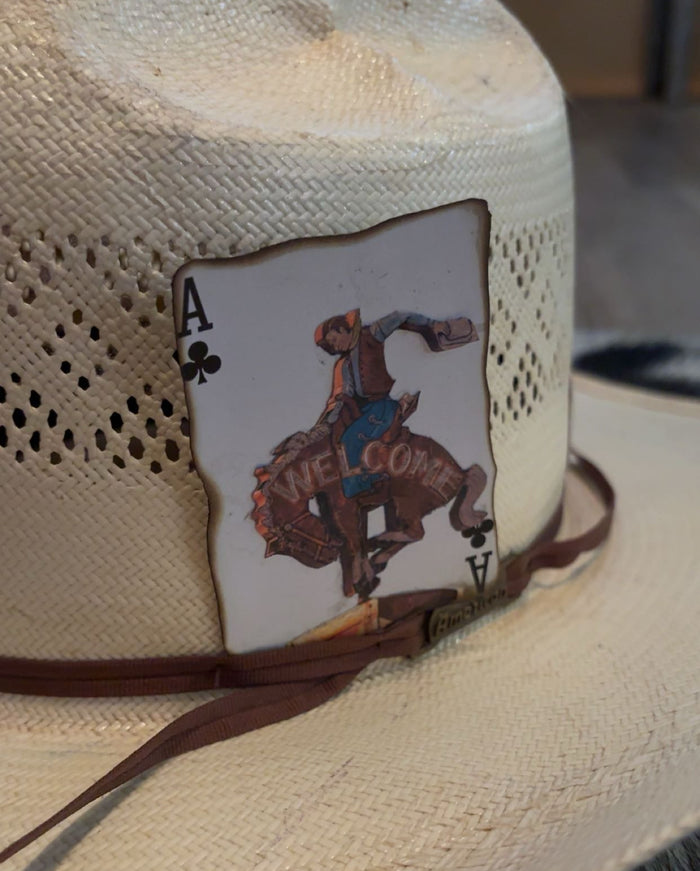 Rodeo Cowboy Bar Sign Burnt Single Hat Card