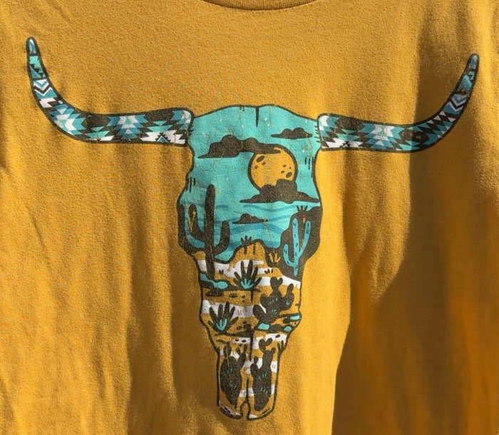 Rowdy Crowd Bull Skull Desert Scene T-Shirt