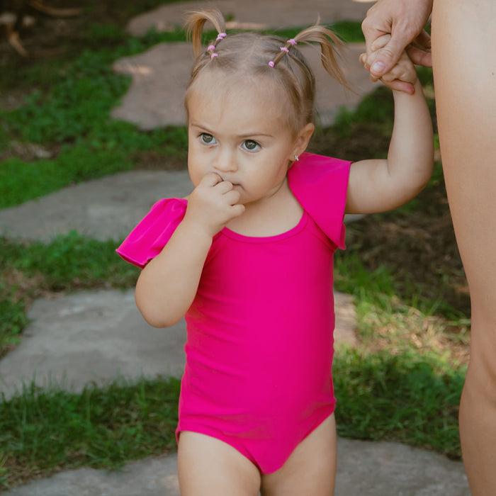 Ruffle Sleeve One Piece (Girls) Fuchsia / 2T Fuchsia 2T One Piece Swimsuit Janela Bay- Tilden Co.