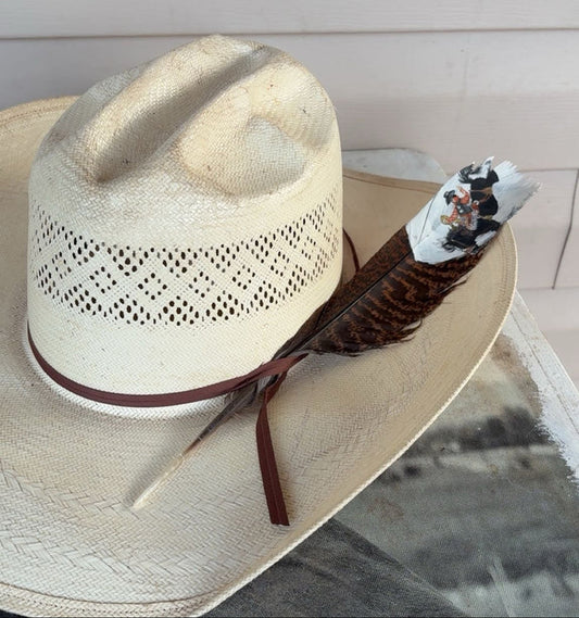 Saddle Bronc - Orange Shirt - Painted Turkey Feather