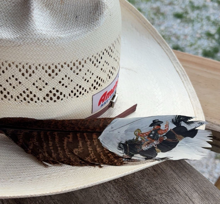 Saddle Bronc - Orange Shirt - Painted Turkey Feather