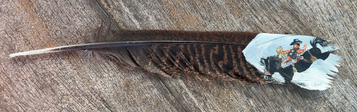 Saddle Bronc - Orange Shirt - Painted Turkey Feather