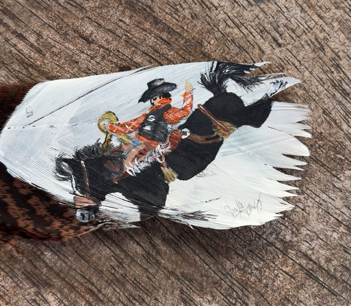 Saddle Bronc - Orange Shirt - Painted Turkey Feather