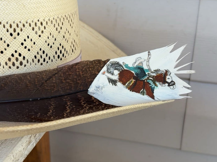 Saddle Bronc Riding - Bald Face Horse - Painted Turkey Feather