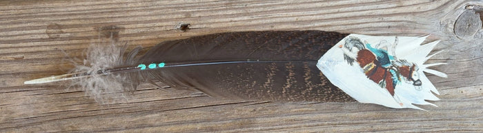 Saddle Bronc Riding - Bald Face Horse - Painted Turkey Feather