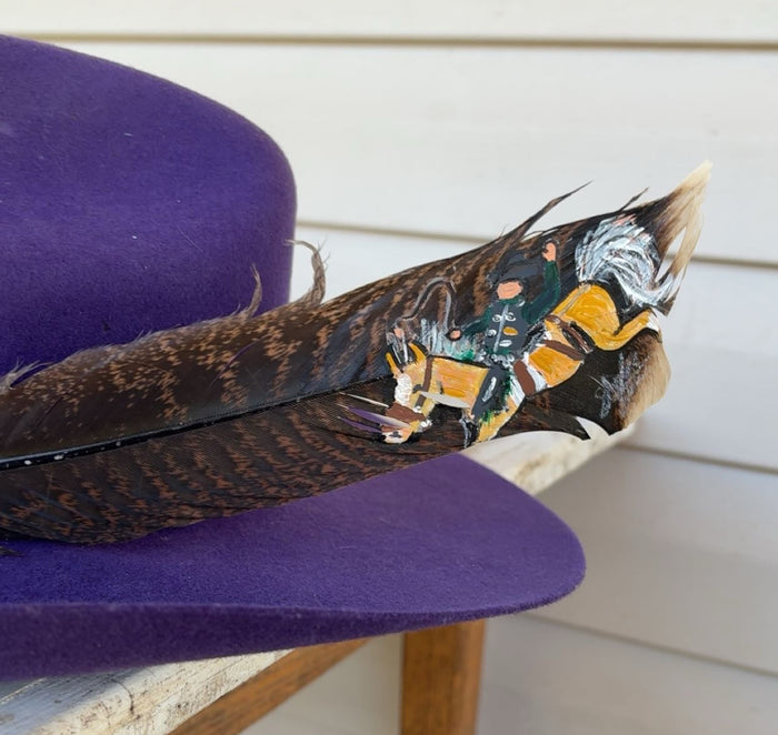 Saddle Bronc Riding -Large Palomino- Painted Turkey Feather