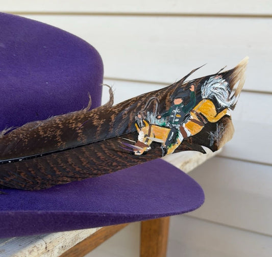 Saddle Bronc Riding -Large Palomino- Painted Turkey Feather