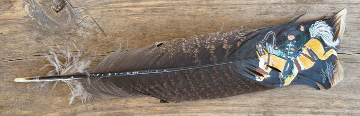 Saddle Bronc Riding -Large Palomino- Painted Turkey Feather