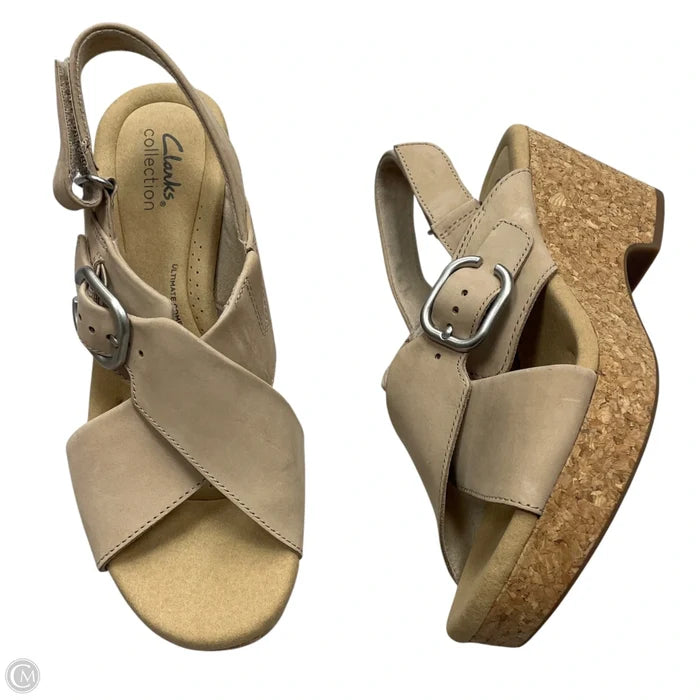 Sandals Heels Wedge By Clarks In Beige, Size: 8.5