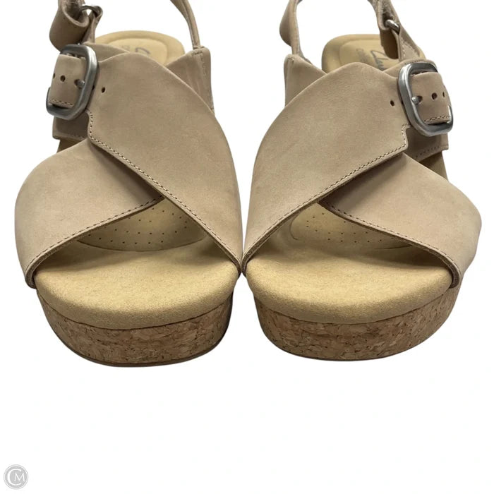 Sandals Heels Wedge By Clarks In Beige, Size: 8.5