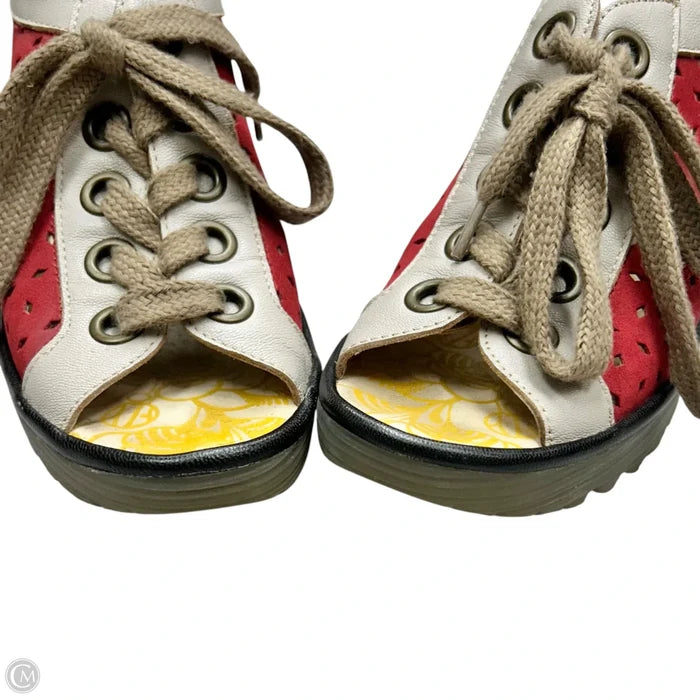 Sandals Heels Wedge By Fly London In Red & Tan, Size: 7.5